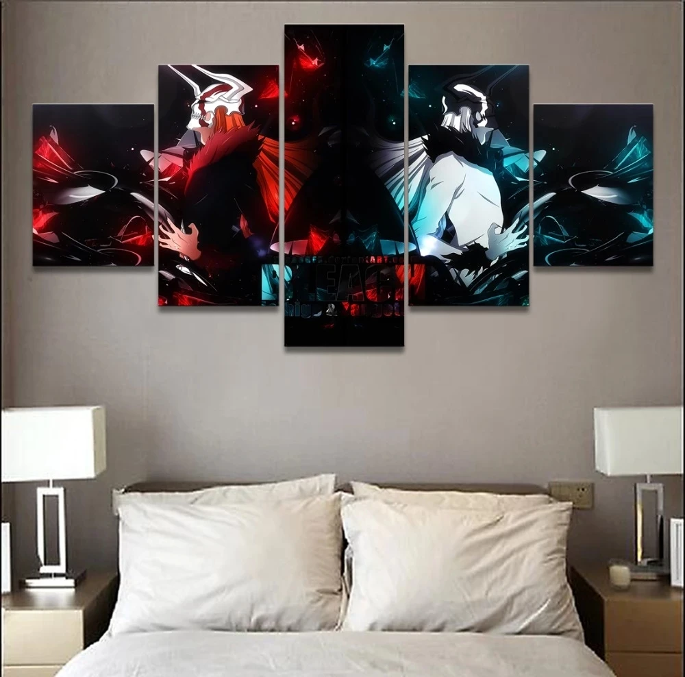 

Canvas Paintings Wall Art 5 Pieces Ichigo Kurosaki Anime Bleach Pictures HD Prints Poster Modular Home Decor Living Room Framed