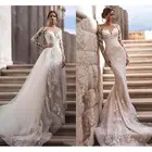 Женское свадебное платье-Русалка со съемным шлейфом, кружевное Прозрачное платье с длинными рукавами, модель 2021