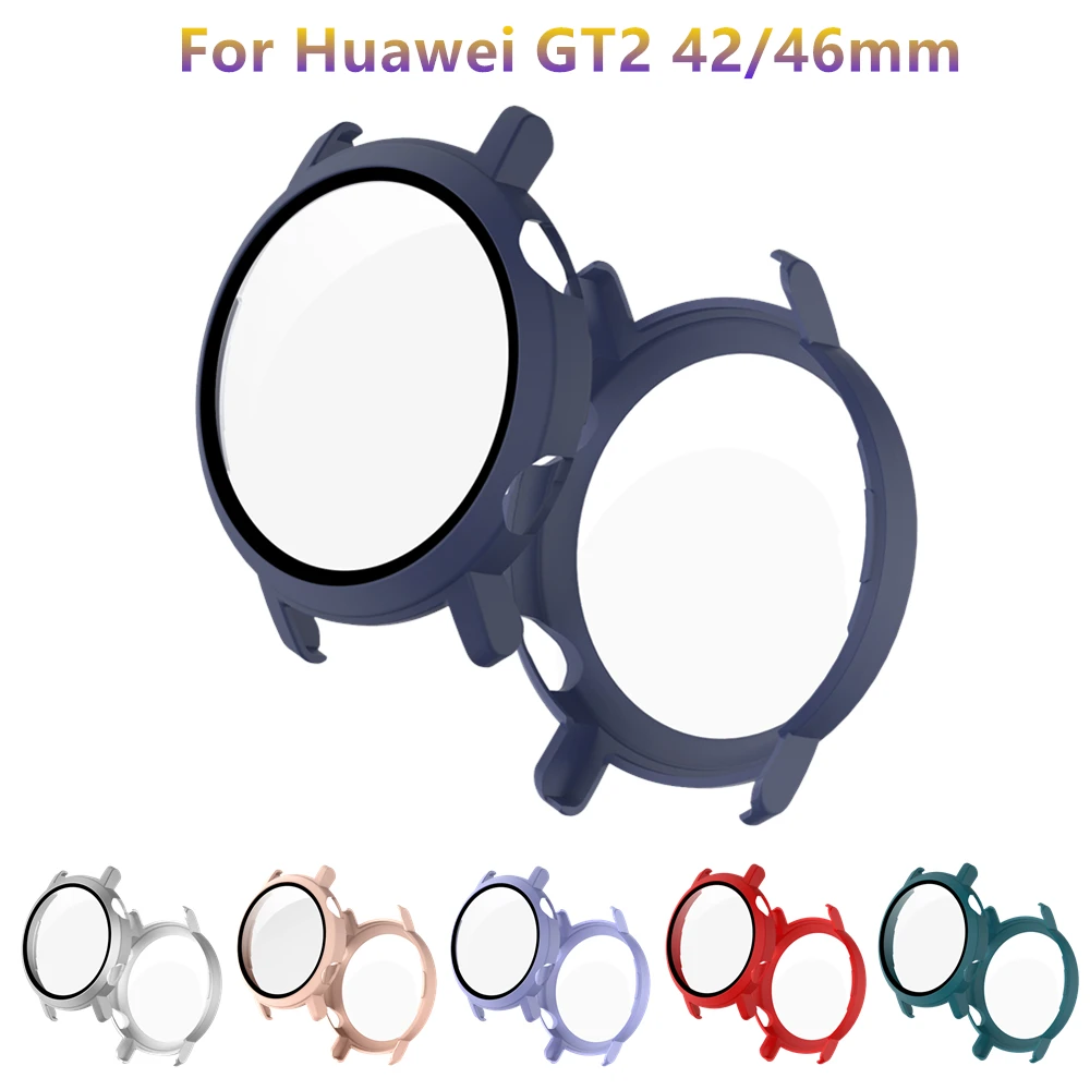 

For Huawei Watch GT2 42mm 46mm Full Glass Screen Protector Cover Watch Case Plating PC Sleeve Shell For GT 2 Protective Cases