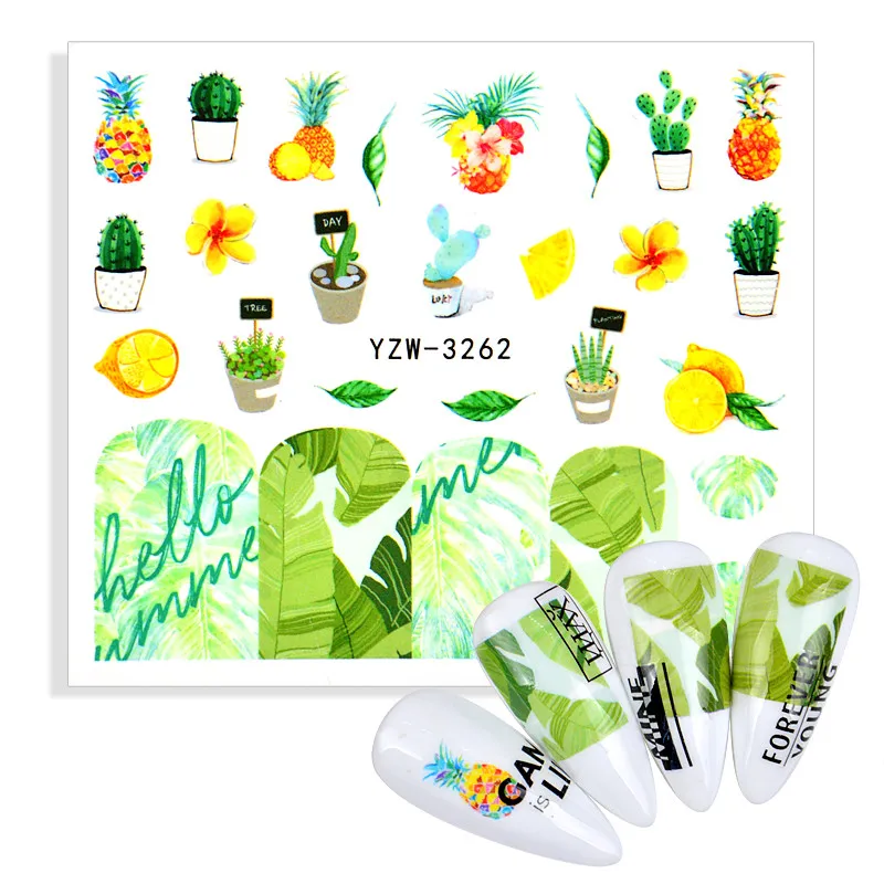 

1 лист кактус водяные наклейки для ногтей Наклейка зеленые листья водяной знак цветок хлопья слайдер тату дизайн ногтей декоративные накле...