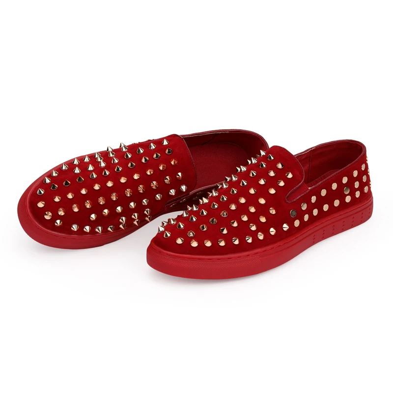 IGxx Elastic Rivet Shoes For Men Red Punk Metal Spikes Men's Clubs Flats Loafers Genuine Leather Motorcycle | Обувь