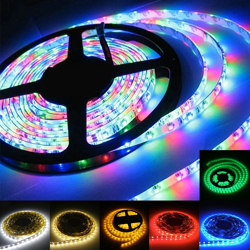 

5m Super Bright Waterproof 12V 5050 SMD 300 Leds DIY RGB Flexible Tape Strip DC US/UK/EU Plug Ribbon Home Decoration Light
