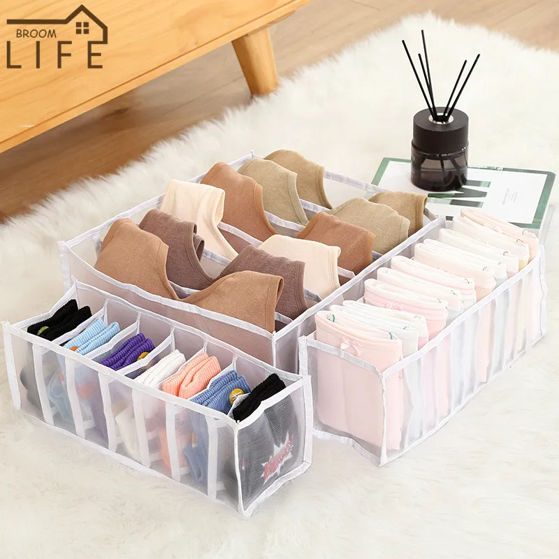 

Bedroom Foldable Nylon Grid Divided Underwear Storage Box Large Capacity Drawer Organizer Socks Storage Dormitory Home Supplies