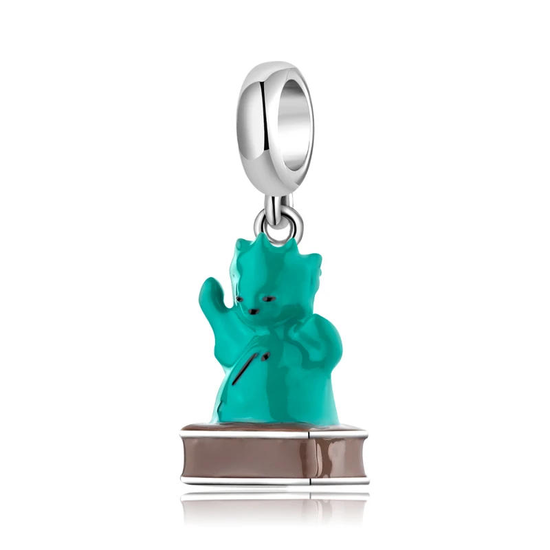 

Green enamel Statue of Liberty Sculpture Charms 925 Sterling Silver Pendant for Jewelry Making Fit Original DIY Bracelets