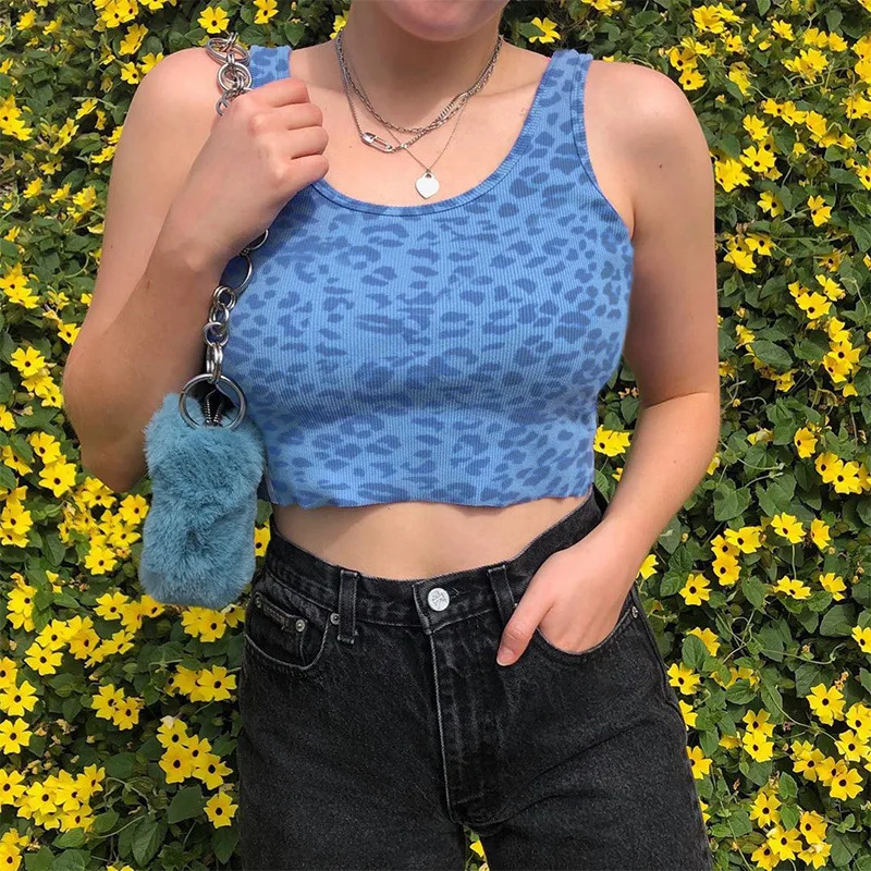 Модные Розовые кроп-топы с леопардовым принтом летние синие женские сексуальные