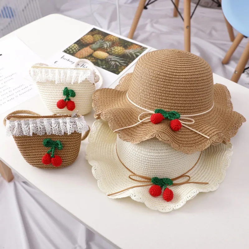 

Spring Summer Baby Flower Breathable Hat Straw Hat With Handbag Bags Kids Hat Boy Girls Sun Visor UV protection Hat