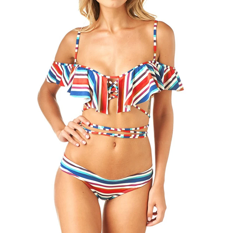 

Push Up Swimsuits 2019 Brazilian Swimwear Ruffle Floral Print Women Bikini Set Mujer Summer Swimsuit High Waist Bikini Biquinis