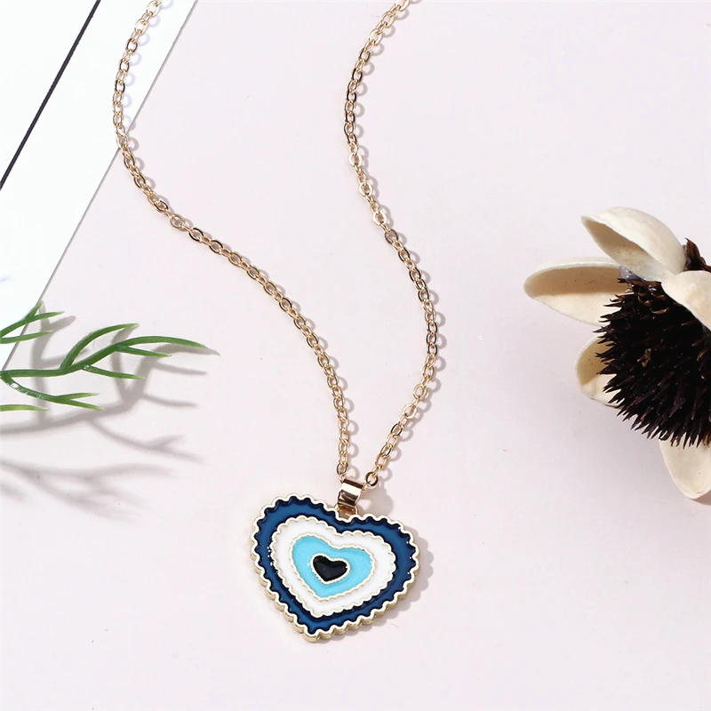 

Design Couple Lovers Gradual Heart Chain Necklace Pendientes For Women Valentine Jewelry Gift Curly Metal Colorful Collier Femme