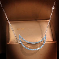 2020 new cute moon pendant with blue zircon stone silver color chain necklace for women fashion jewelry