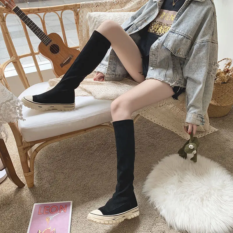 

Casual Fashion Women Knitting Boots Autumn Thick-soled Street Ladies Socks Boots Personality Fashion Women Long Fashion Boots