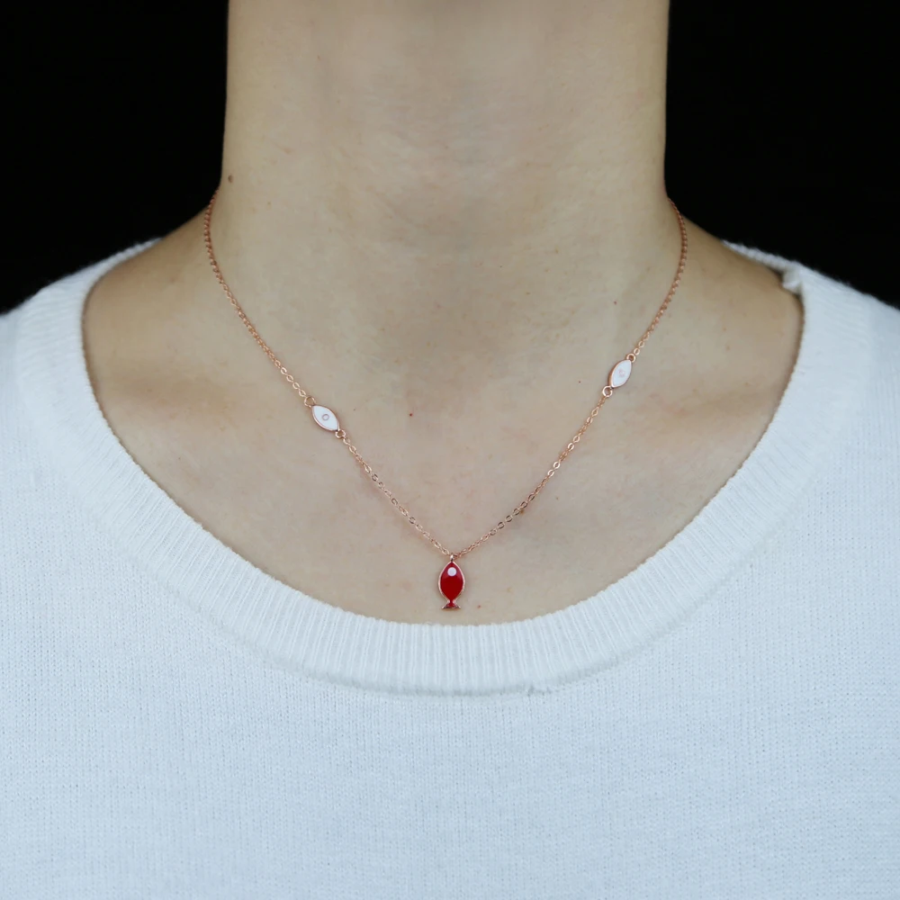 Женское колье из серебра 925 пробы с подвеской рыбий глаз|colorful necklace|girls jewelrynecklace