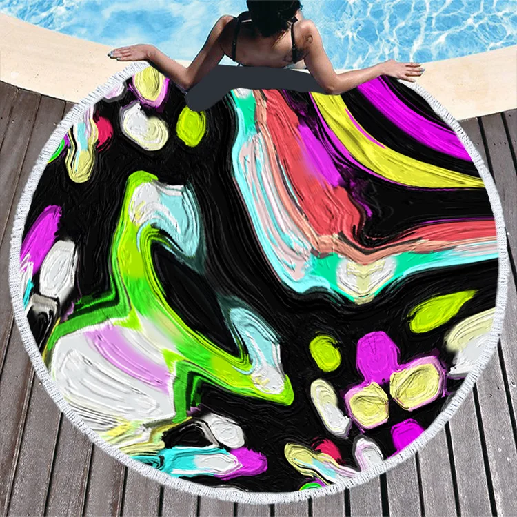 Большое круглое пляжное полотенце 150 см красочное банное с принтом зыбучих
