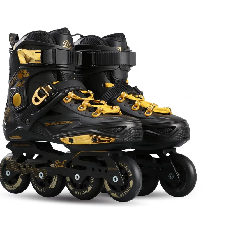 Daily Outdoor Street Roller Skating Wear Shoes Kids Adults Male Female 4 Wheels Inline Patines 85A PU ABEC-7 Bearing Black Gold