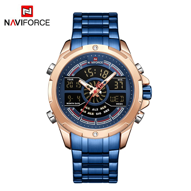 RGBE Роскошные Брендовые мужские часы NAVIFORCE, военные, светодиодный, цифровые, спортивные, наручные часы, бизнес, стальной ремешок, кварцевые часы, Relogio Masculino - Цвет: RGBE