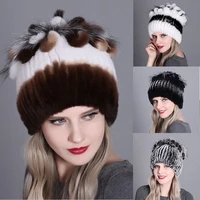hat hot sale winter real fur beanies women fur caps rabbit good elastic knitted