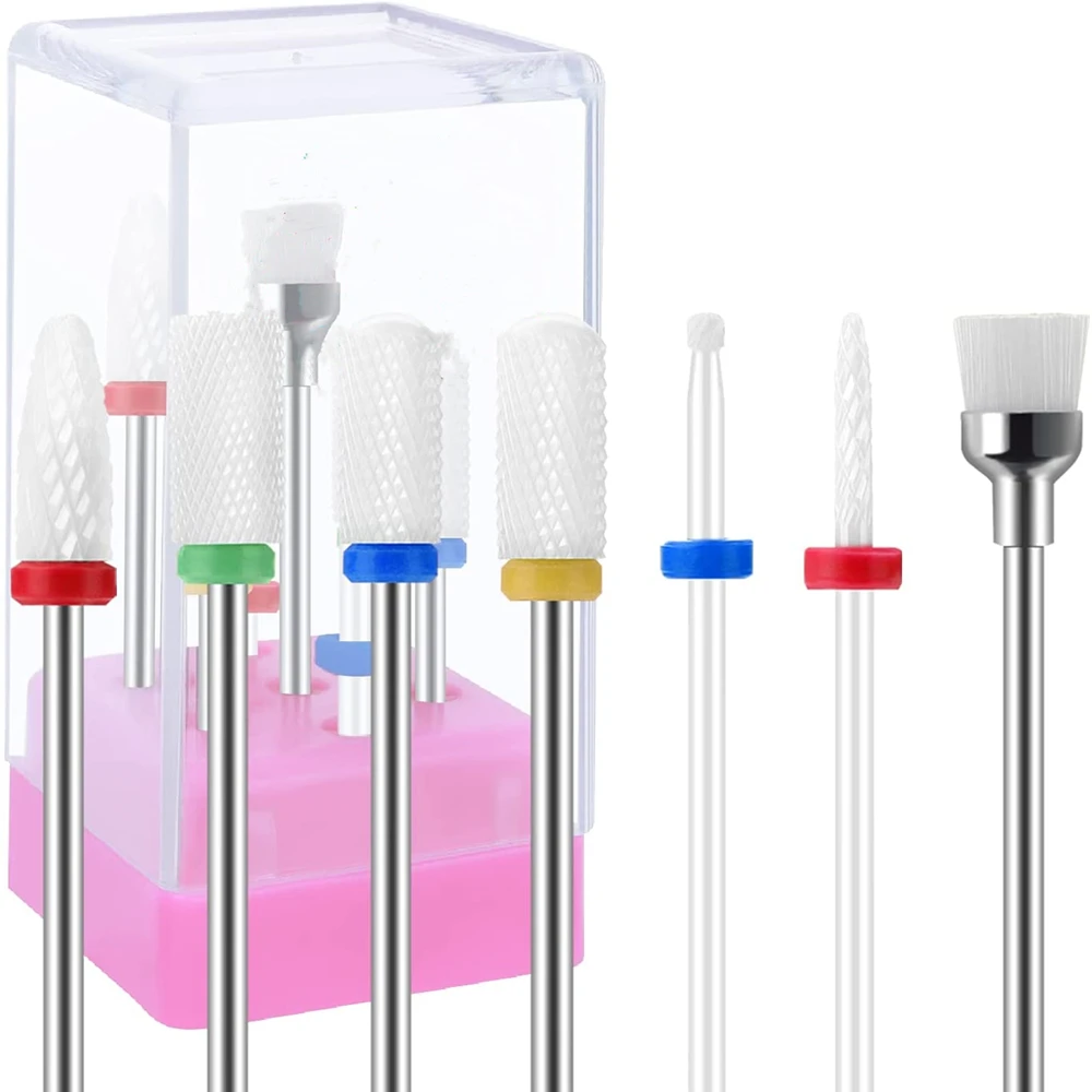 7 Pcs Ceramic Milling Cutters Set For Manicure , Combined Nail Drill Bits Kit Electric Removing Gel Polishing Tools