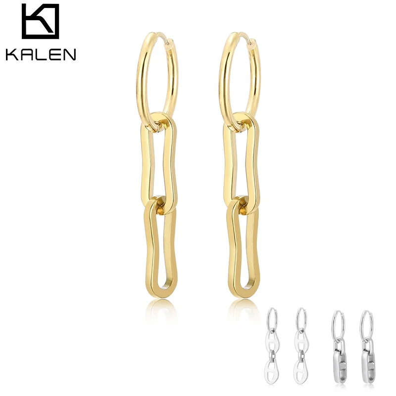 

KALEN Behe Simple Dangle Earrings Women Stainless Steel Circle Loops Piercing Clips