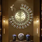 Часы декоративные металлические, золотые, со стразами настенные часы Павлин, 53 х53 см