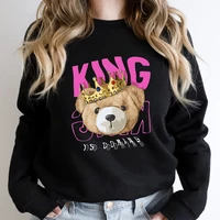 king teddy bear personality print women fashion hoodie warm wool casual long sleeve pullover harajuku hip hop couple sweatshirt