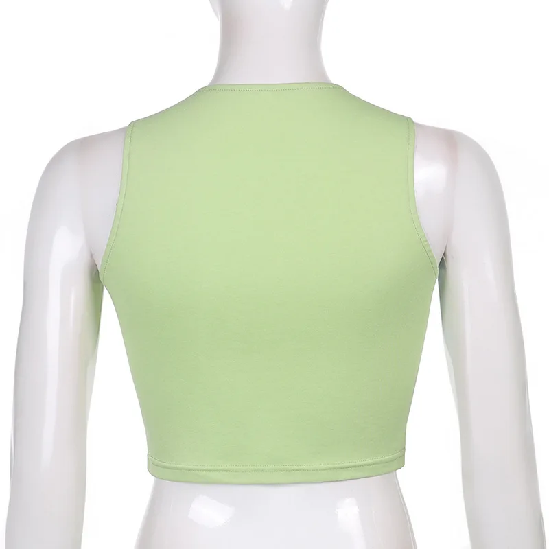 

ALLNeon 90s Streetwear Green Patchwork Cropped Tops Y2K Aesthetics Basic O-neck Sleeveless Baby Tanks Summer Cute Outfits Chic