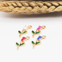 10pcslot fashion enamel little rose flowers charm 918mm zinc alloy metal trendy jewelry making charms