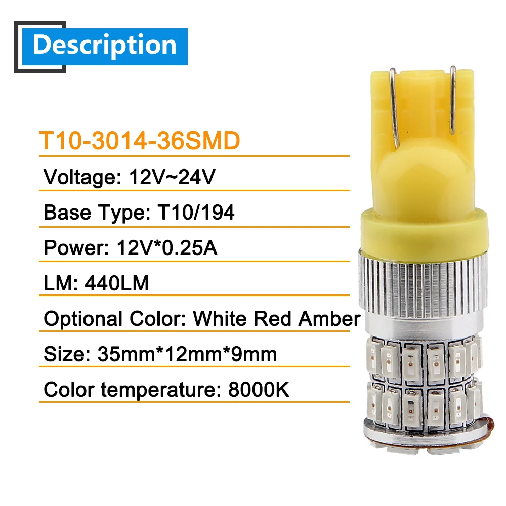 4 шт 12V 24V T10 3014 36 СИД SMD светодиодный лампы W5W 194 путь осветительный прибор Габаритные огни белого цвета-красный, желтый, 440LM