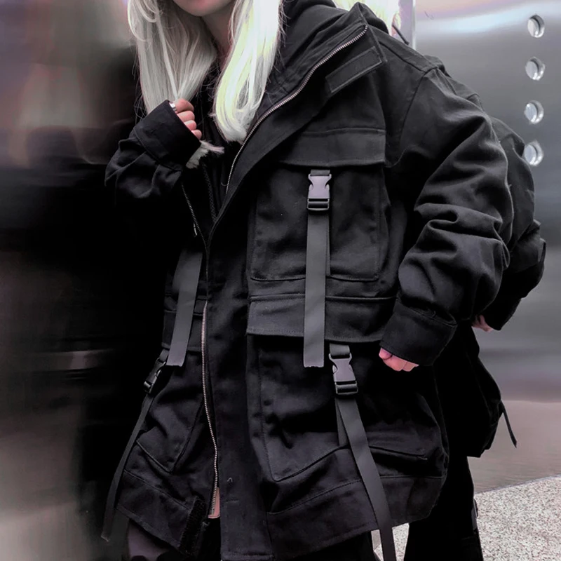 

Куртка женская джинсовая оверсайз с карманами, уличная одежда в Корейском стиле, свободные джинсовые куртки в стиле Харадзюку, винтажный стиль бойфренд, повседневная верхняя одежда, черный цвет