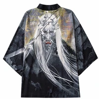 monster print harajuku kimono jacket ghost print coat 2021 men japanese hip hop top japan ukiyoe streetwear summer thin clothing