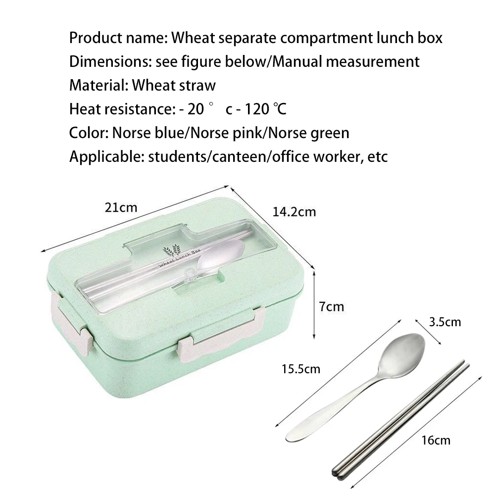 

Microwave Lunch Box Wheat Straw Dinnerware with Spoon Chopsticks Food Storage Container Children Kids School Office Bento Box