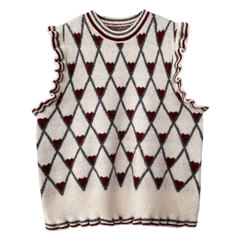 

2021 Fashion Preppy Style Knit Vest Women Knitted Sweater Vest Lovely Girls Sleeveless Plaid Waistcoat Autumn Short Outwear