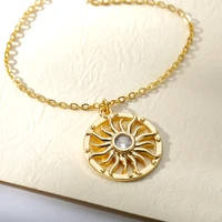 round sunflower necklaces for women stainless steel chain sunflower pendant necklace europe style fashion ethnic jewelry