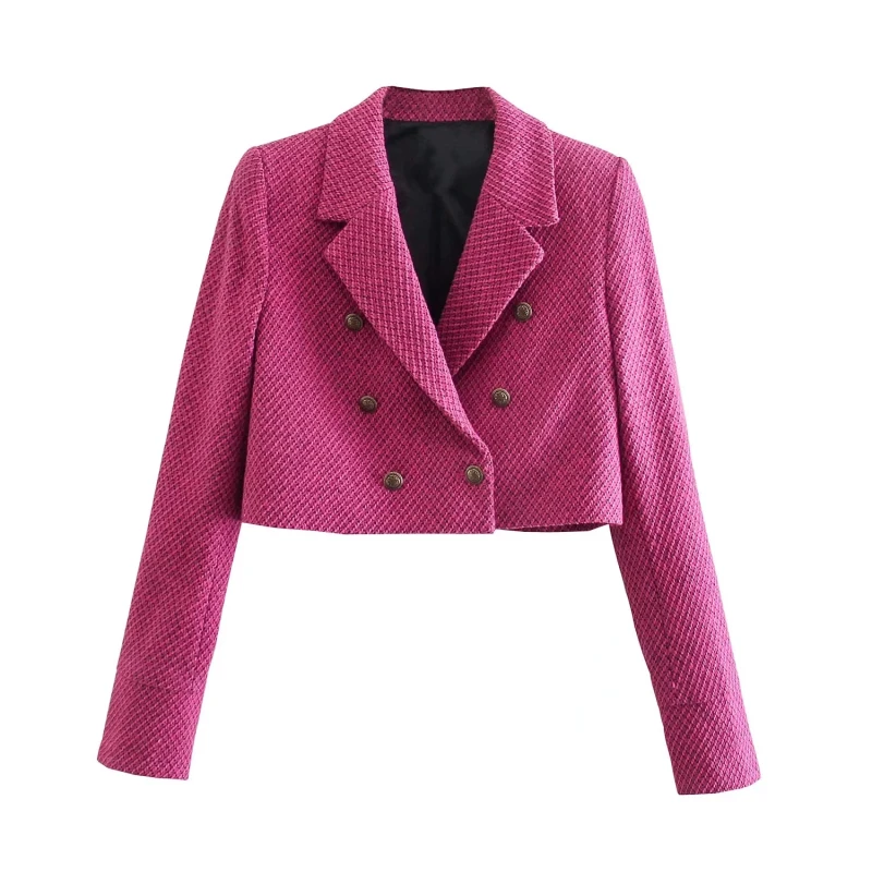 

Women Spring Autumn Pink Office Lady Short Blazer Jacket Female Notched Collar Double Breasted Chic Casual Fashion Loose Coat