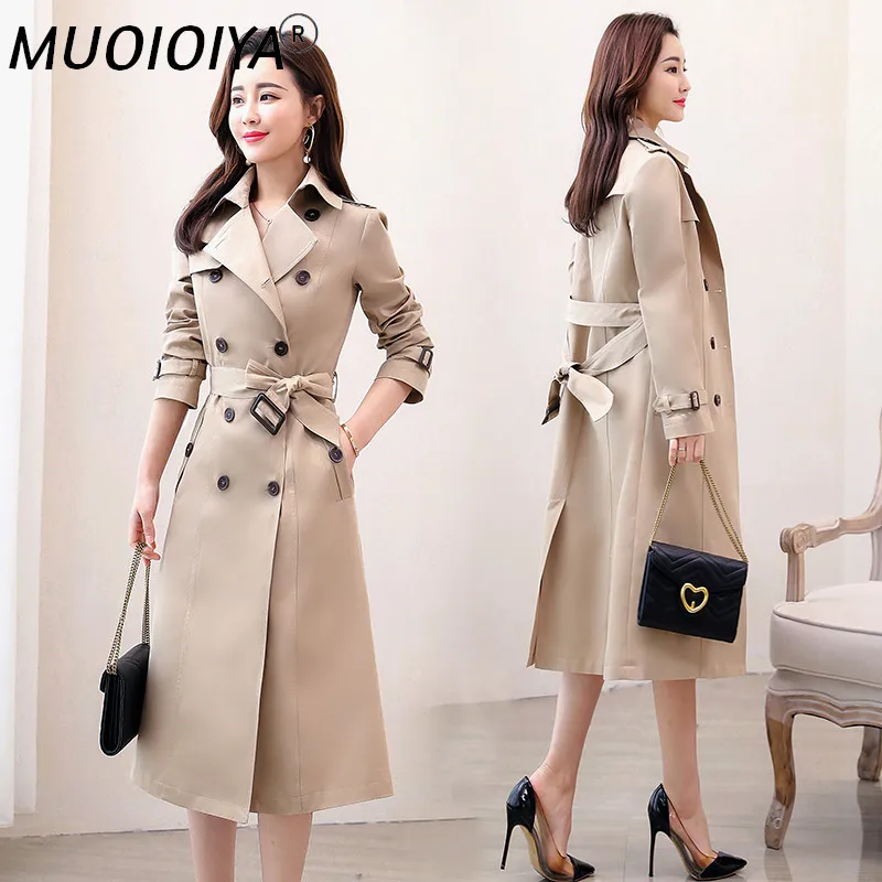 

Тренчкот женский двубортный с поясом, Повседневная Длинная ветровка, водонепроницаемый дождевик, верхняя одежда, весна-осень 2022