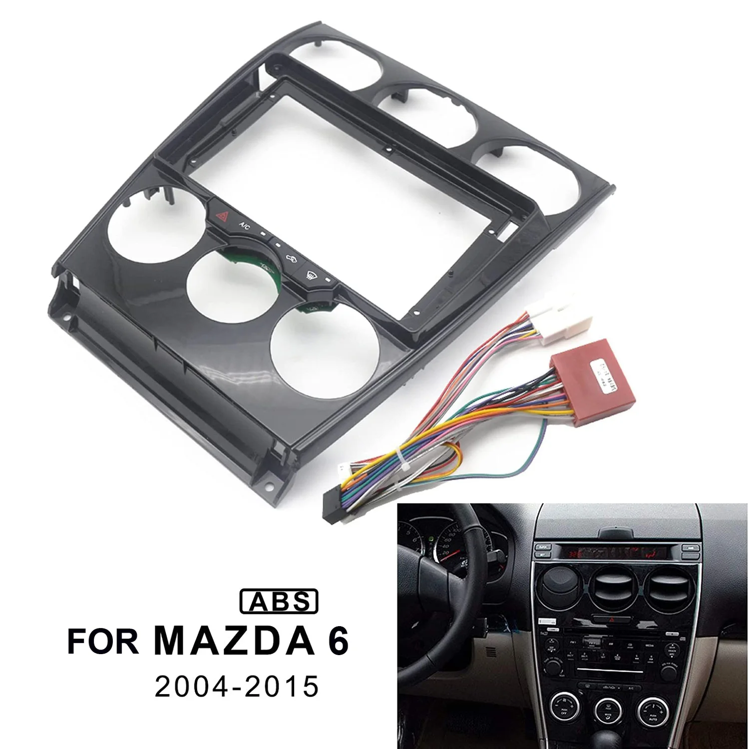 

9 Inch Radio Fascia for Mazda 6 2004-2015 Stereo DVD GPS Panel Dashboard Trim Frame Bezel 2 Din Built-in Canbus PCB Wire Harness