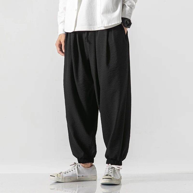 Брюки мужские льняные в стиле хип-хоп повседневные джоггеры до щиколотки брюки с