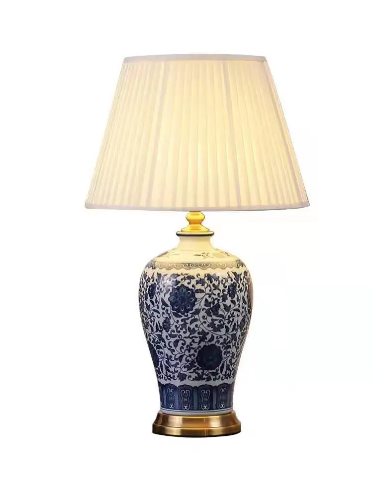 New Chinese Style Blue and White Porcelain Table Lamp Living Room Bedroom Bedside Study Hotel Model | Лампы и освещение