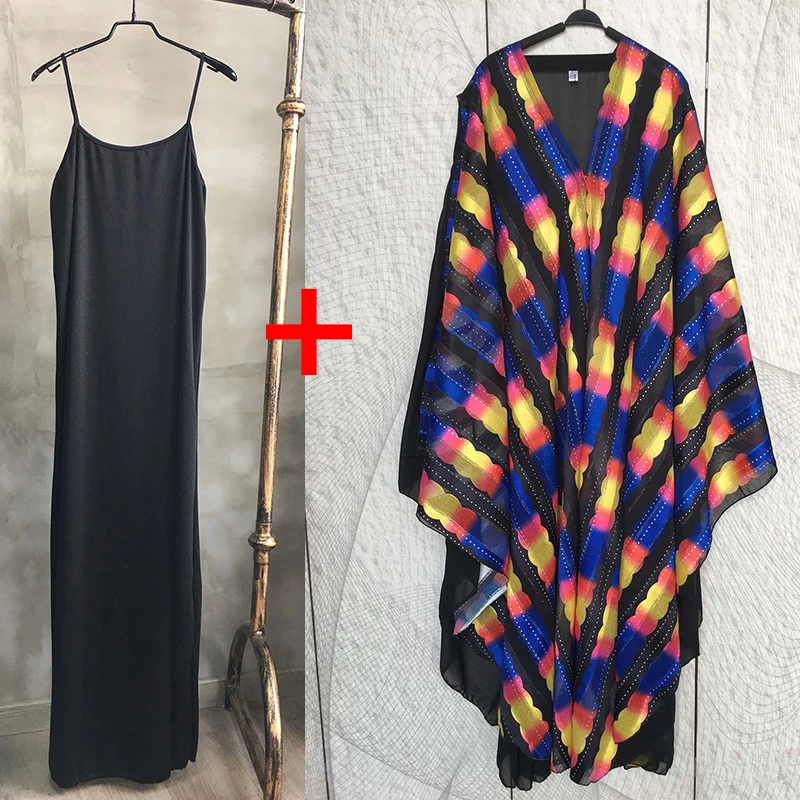 

Chiffon African Dress Women Loose Bat Sleeve Hooded Africaine Robe Dresses 2 Piece Set Dashiki Bazin Print Praty Night Vestidos
