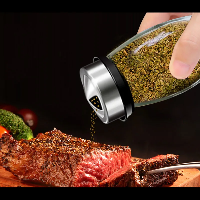 

Rotating Stainless Steel Crue 6 Glass Seasoning Airtight Jar Container Bottles Seasoning Sprays Kitchen Tool