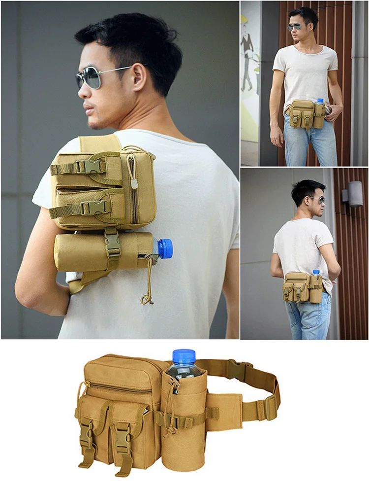 

Portable Men Waist Bag Nylon Hiking Water Bottle Phone Pouch Outdoor Tactical Molle Belt Running Travel Camping Pocket Pack