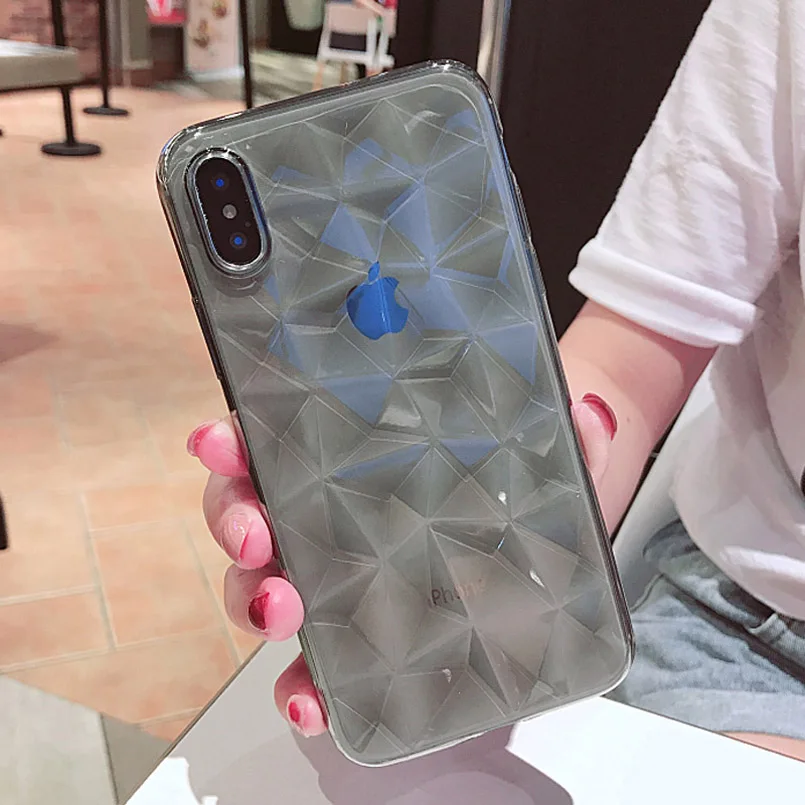 Clear Gray 3D чехол с алмазной текстурой для iPhone 6, 6s, 7, 8 Plus, X, мягкий чехол для телефона для iPhone 7, прозрачный чехол Ультратонкий чехол - Цвет: Clear Gray
