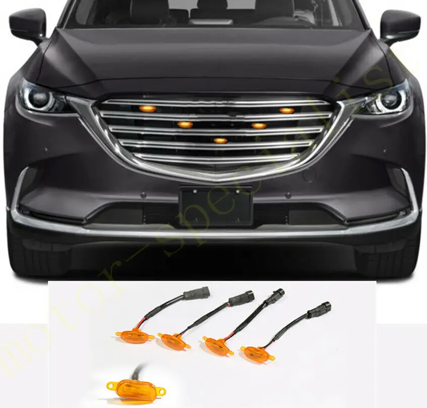 

5Pcs LED Car Front Grille LED Amber Light Raptor Style Light Kit Decor W/ Wire Speed For Mazda CX-9 12-2020