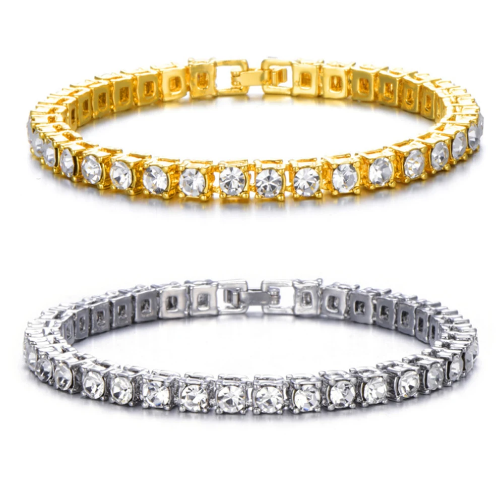 4mm 1 Row Shiny Tennis Chain Necklace Men Hip Hop Iced Out Bling CZ Jewelry Gold Silver Color Charm Gift 2021 | Украшения и