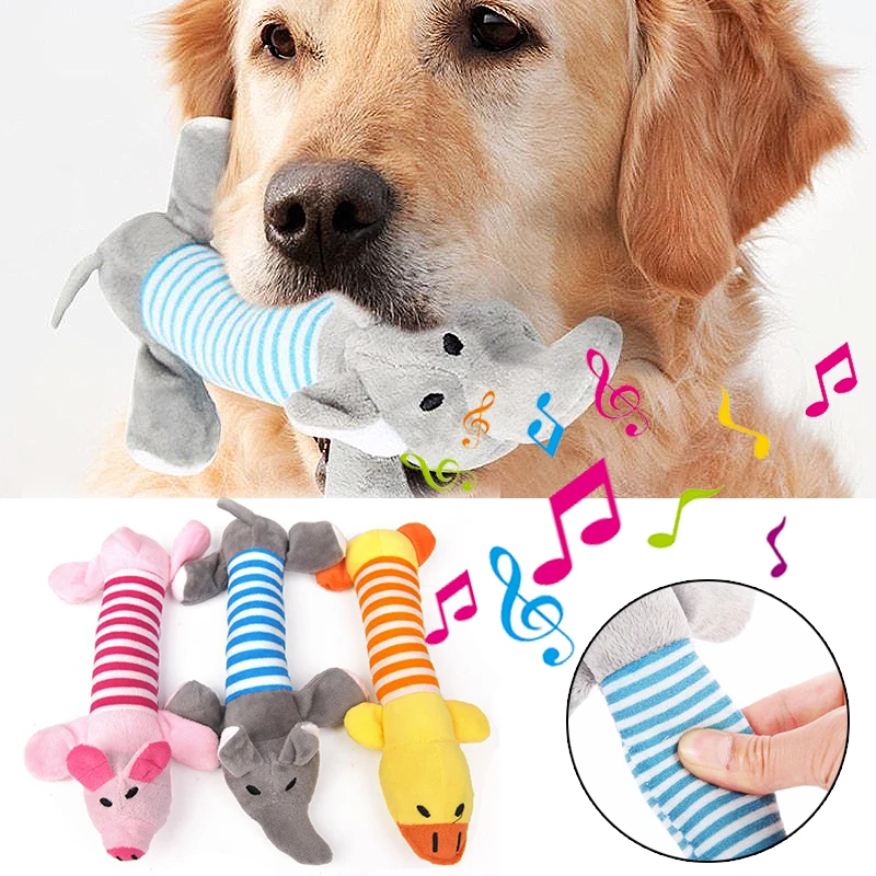 

1PC Squeak Chew Dog Toys Sound Dolls Dog Cat Fleece Pet Funny Plush Toys Elephant Duck Pig Fit for All Pets