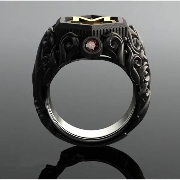 

2020 Hot Ornament Alloy Double Color Letter M Punk Cool Carved Pattern Ring Fashion Ring Mens Rings Gifts Men
