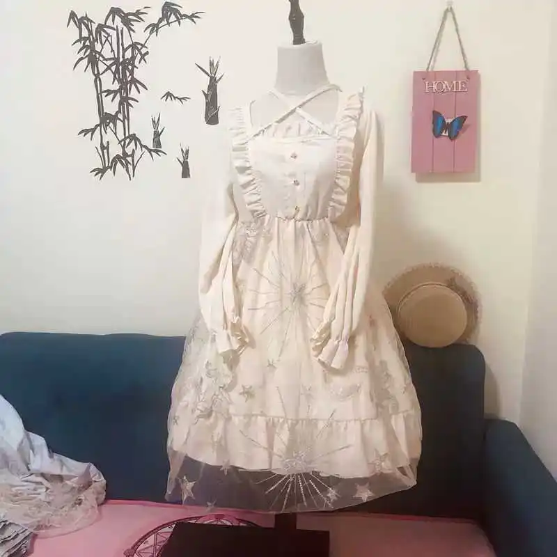 

Summer Popular New Lolita Japanese Girl Lovely Loli Galaxy Mesh Embroidery Dress Lolita Fashion Kawaii Vestidos Sweet Cosplay