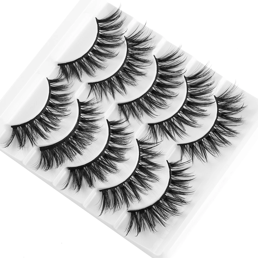 5 Pairs Soft 3D Mink Hair False Eyelashes Wispy Multilayers Thick Cross Natural Long Lashes Extension Eye Makeup Tools Handmade | Красота и