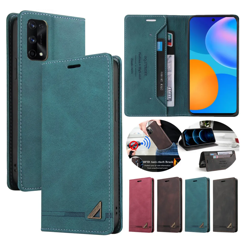 

Wallet Case for OPPO A94 F19 Realme 7 Pro GT C15 C11 Find x3 Reno 4Z A52 A72 A92 A73 A15 F17 RFID Anti-theft Brush Leather Cover