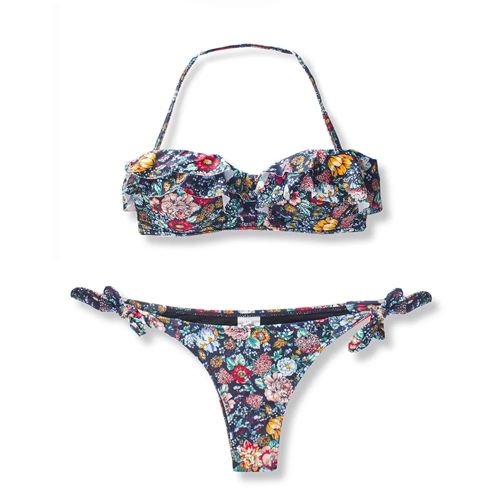 Бикини женское с цветочным принтом пуш ап и оборками|Купальники| |