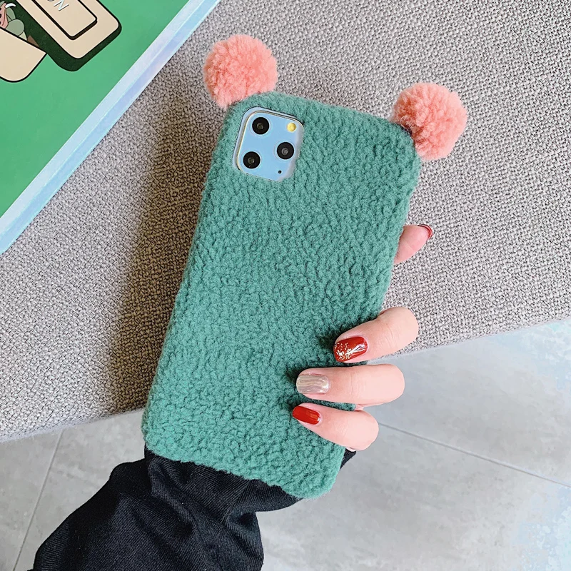Мультфильм 3d Уши Теплый Плюшевый чехол для телефона iphone 11 11Pro Max XS XR пушистый