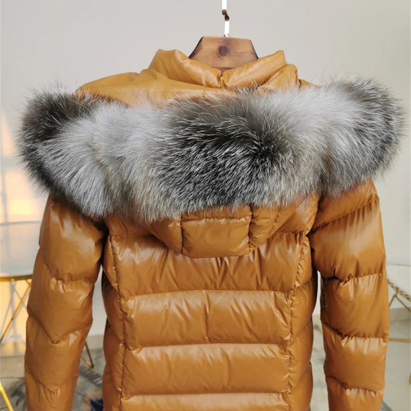 

Women Thick and Warm Winter Long Down Jackets Fox Fur Collar Zipper up 90% White Duck Down Coats with Belt Female Casual Clothes